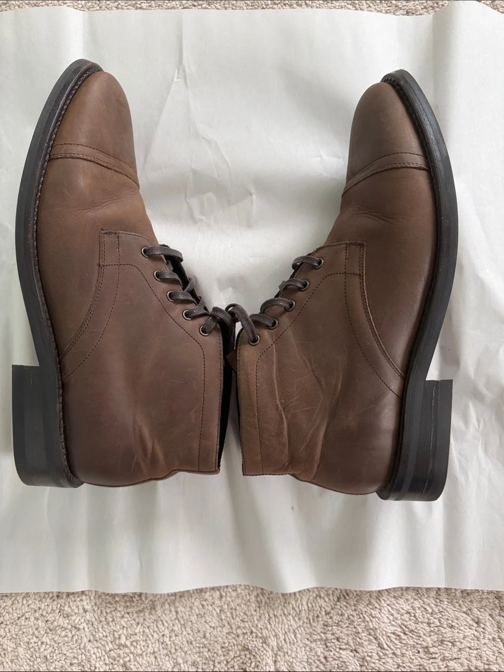 Men’s Leather Lace-Up Boots in Tobacco Rugged and Resilient leather-NWOT